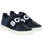 Boys Navy Logo Trainers, 1, hi-res