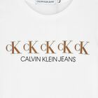 Girls White & Gold Logo Dress, 3, hi-res