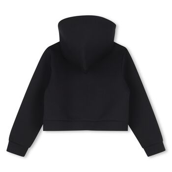 Girls Black Logo Hooded Zip Up Top