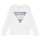 Boys White Logo Long Sleeve Top, 1, hi-res