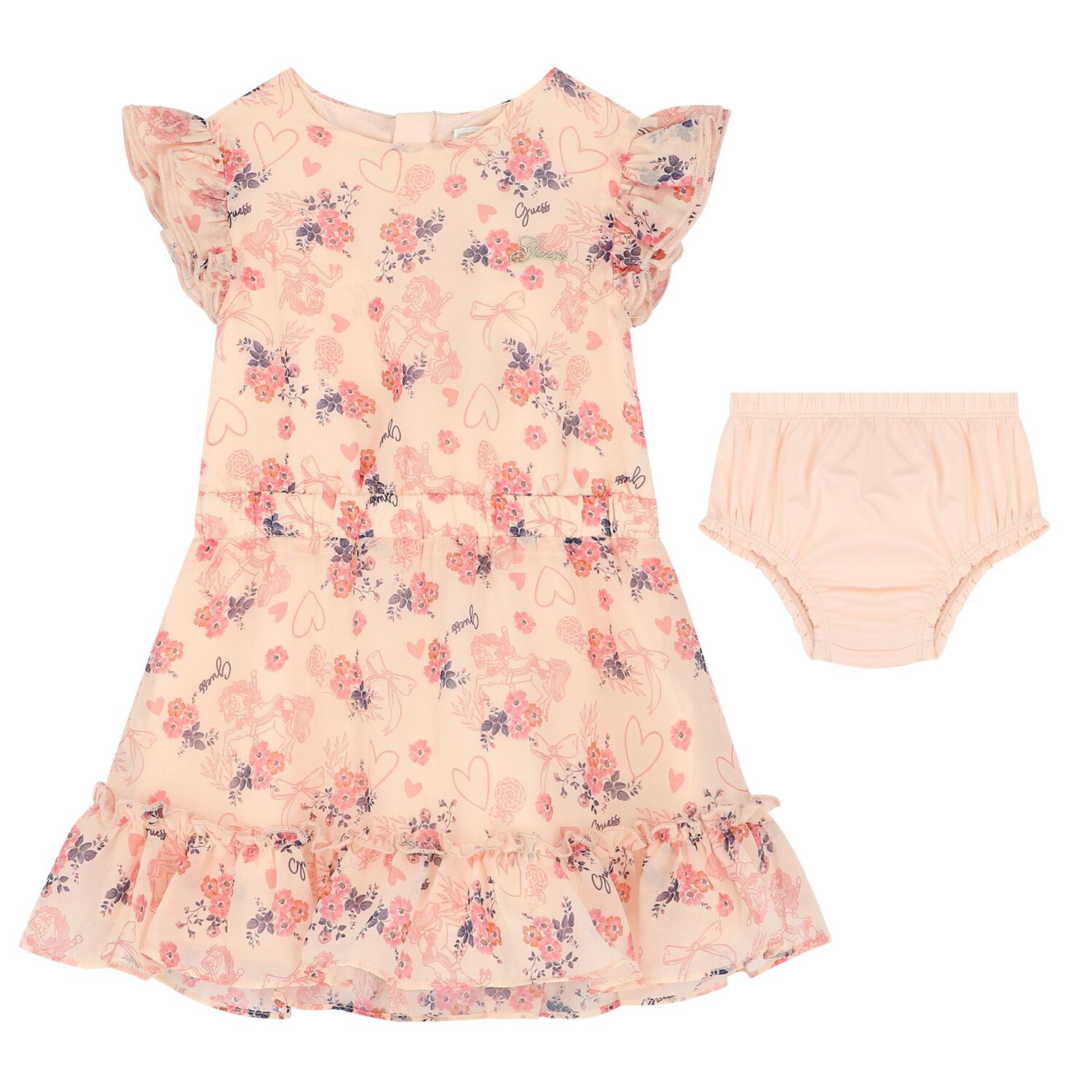Baby Girls Pink Floral Chiffon Dress Set, 1, hi-res