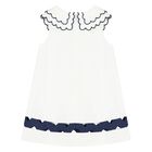 Girls White & Navy Blue Dress, 1, hi-res
