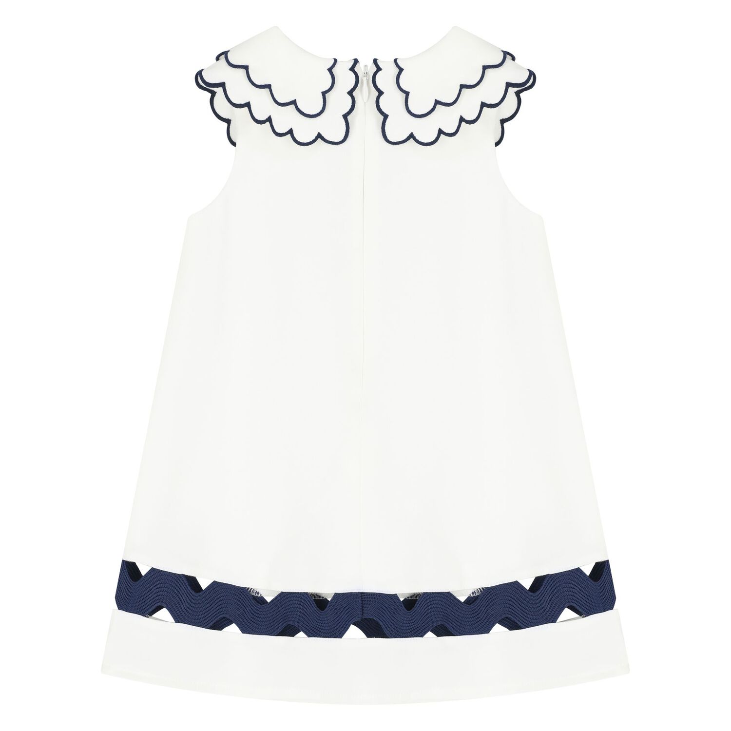 Girls White & Navy Blue Dress, 1, hi-res