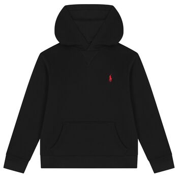 Boys Black Logo Hooded Top