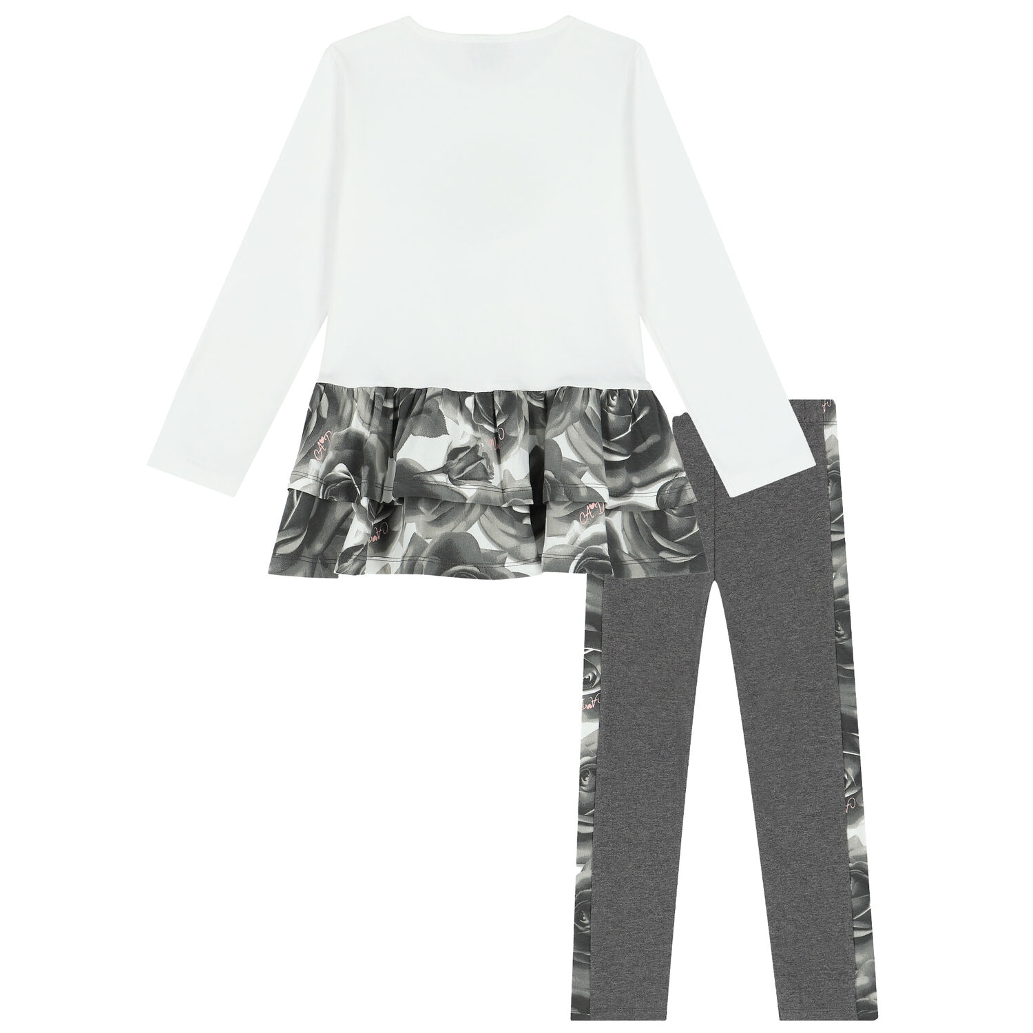 Girls White & Grey Roses Leggings Set, 1, hi-res