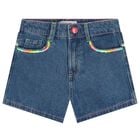 Girls Blue Denim Shorts, 1, hi-res