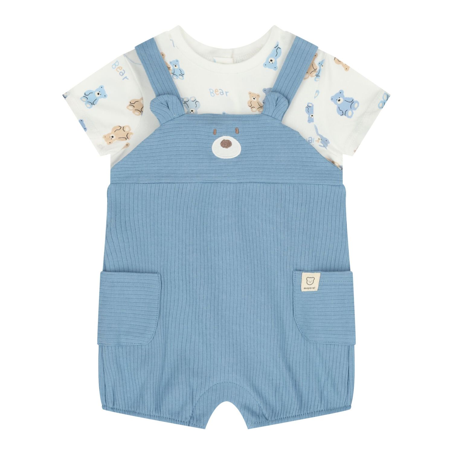 Baby Boys White & Blue Romper Set, 2, hi-res