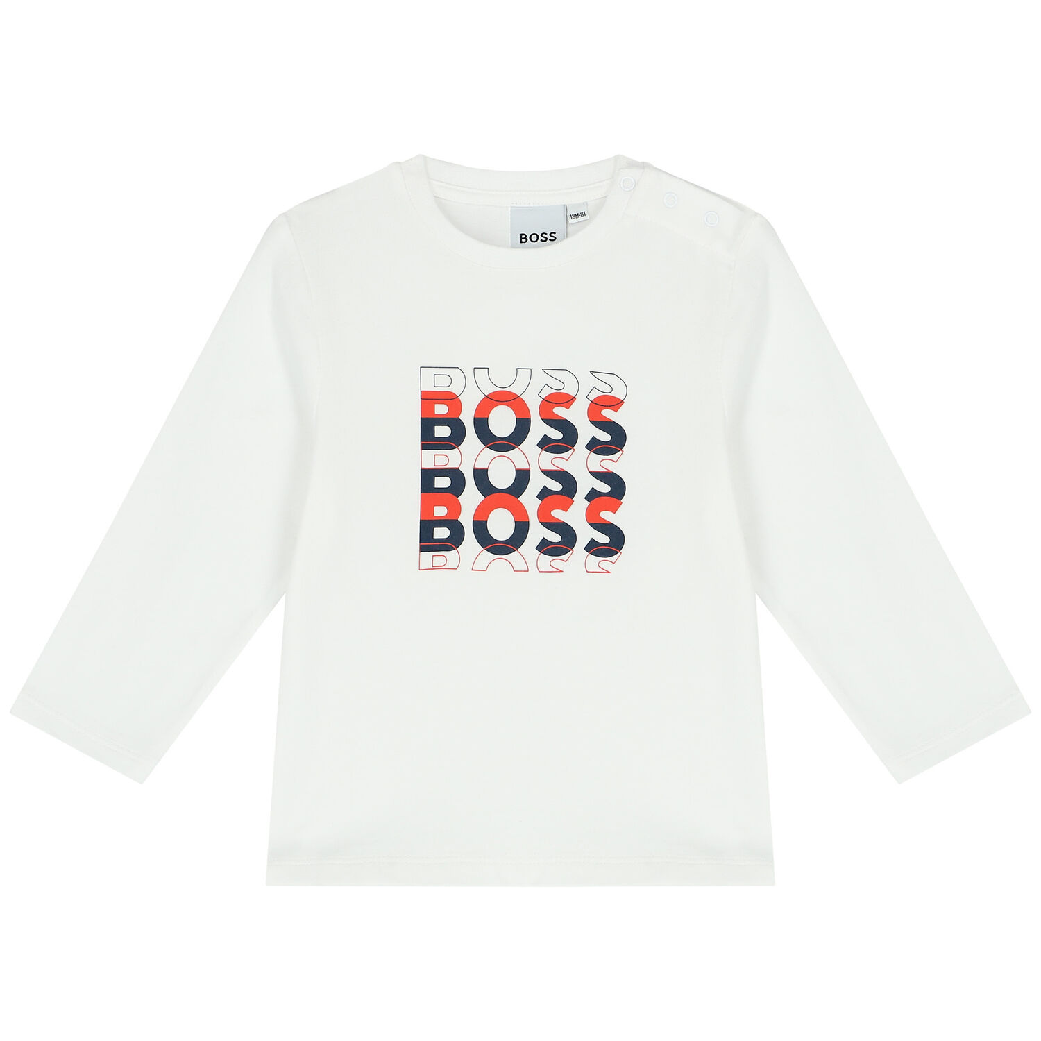 Younger Boys White Logo Long Sleeve Top, 3, hi-res image number null