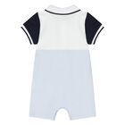 Baby Boys White & Blue Logo Romper, 1, hi-res