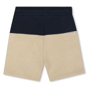 Younger Boys Navy Blue & Beige Logo Shorts