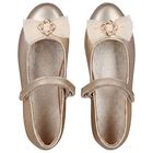 Girls Gold Leather Tulle Bow Shoes, 1, hi-res