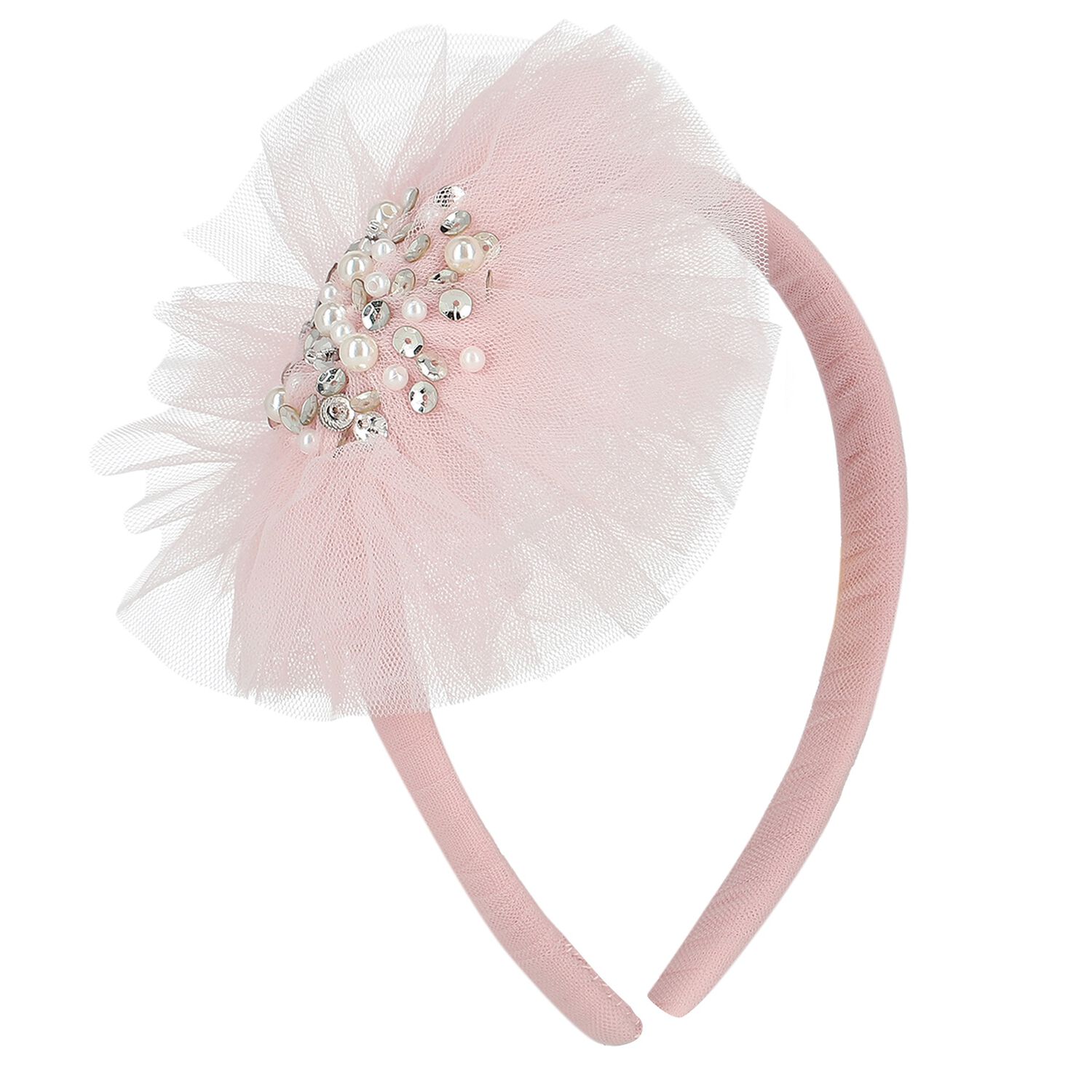 Girls Pink Tulle Headband, 1, hi-res