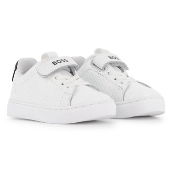 Boys White Logo Leather Trainers