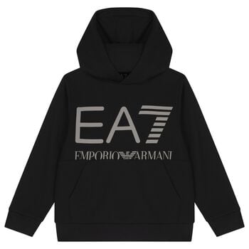 Boys Black Logo Hooded Top