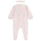 Baby Girls Ivory & Pink Floral Babygrow Set, 1, hi-res