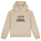 Beige Teddy Bear Logo Hooded Top, 1, hi-res