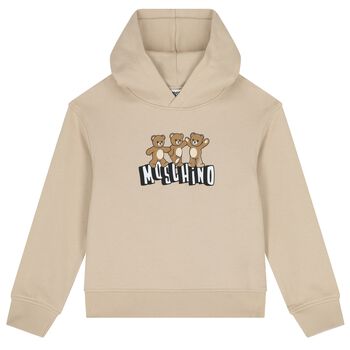 Beige Teddy Bear Logo Hooded Top