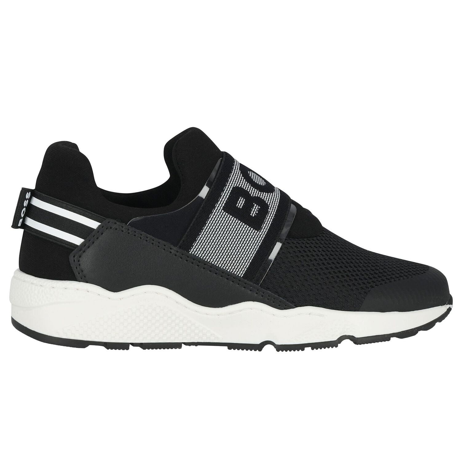 Boys Black Logo Trainers, 1, hi-res