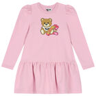 Girls Pink Teddy Bear Logo Dress, 1, hi-res
