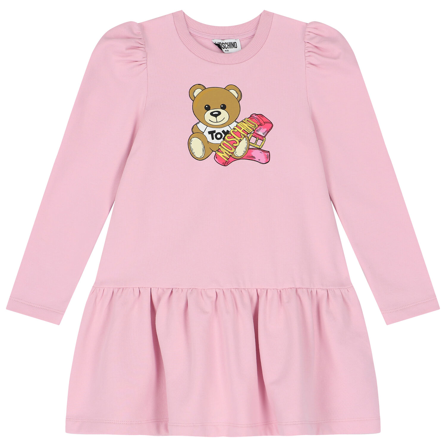 Girls Pink Teddy Bear Logo Dress, 1, hi-res