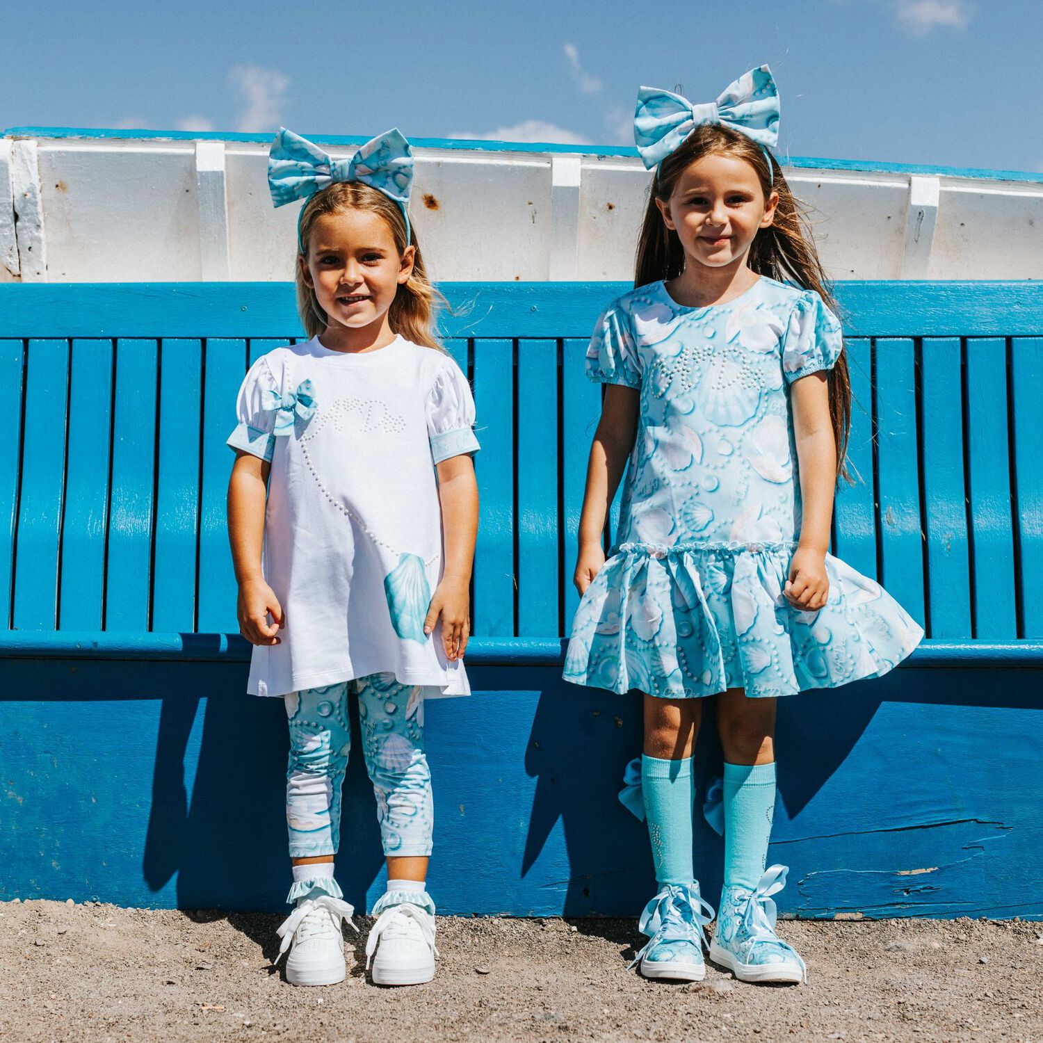 Girls White & Blue Logo Bag Leggings Set, 1, hi-res