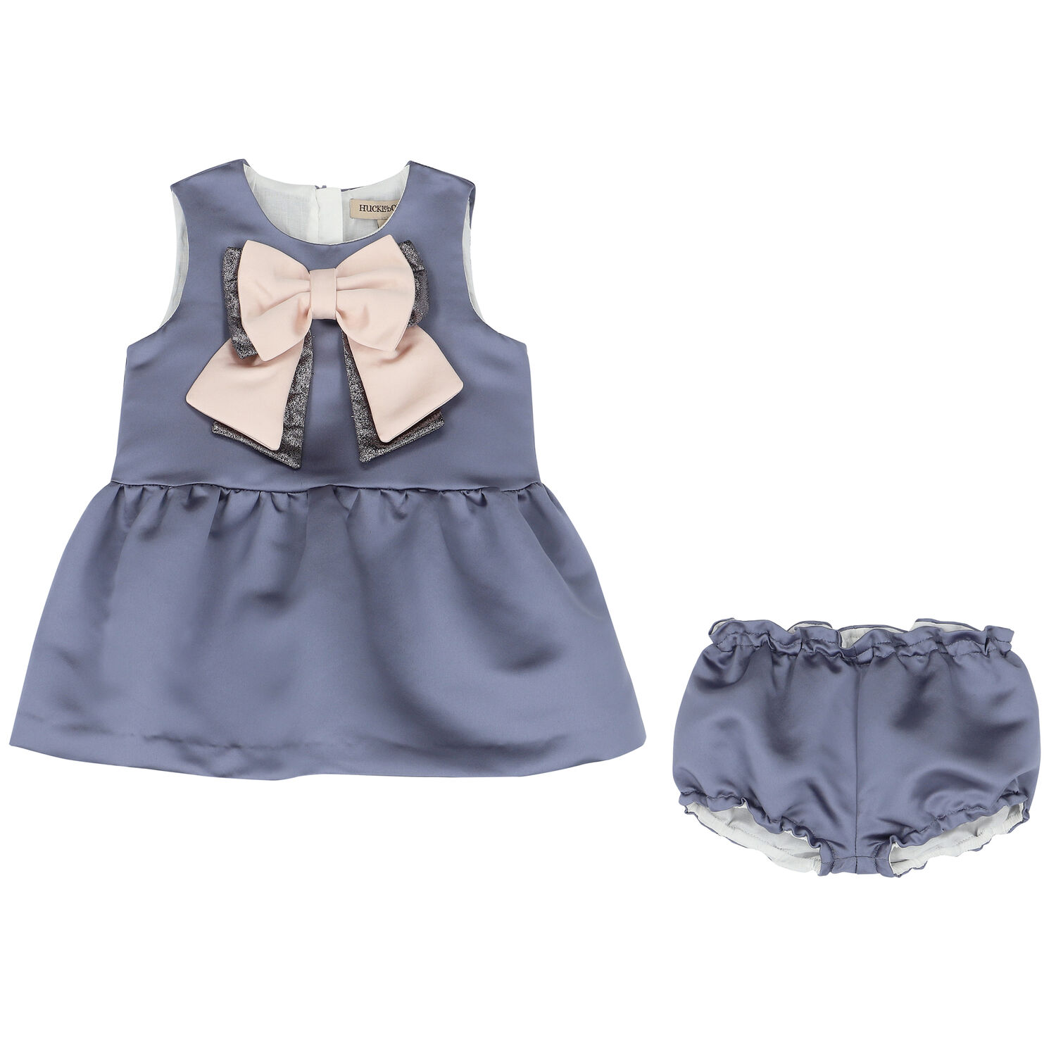 Baby Girls Blue Bow Dress Set, 1, hi-res