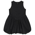 Girls Black Embellished Rhinestones Dress, 1, hi-res