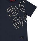 Boys Navy Blue & Gold Logo T-Shirt, 2, hi-res