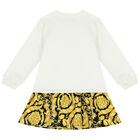 Younger Girls Ivory, Black & Yellow Barocco Logo Dress, 1, hi-res