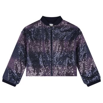 Girls Navy Blue Sequin Zip Up Top