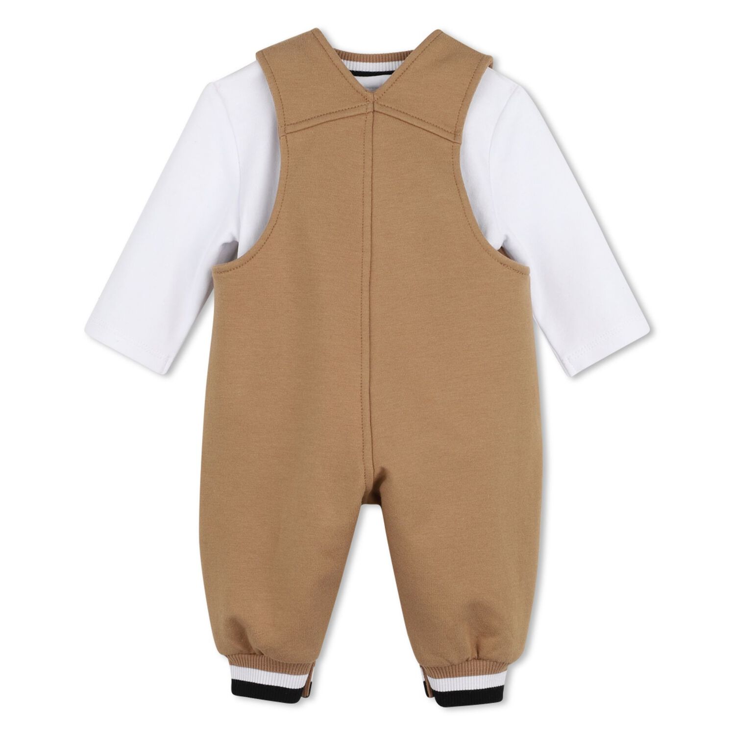 Baby Boys Beige & White Logo Dungaree Gift Set, 1, hi-res