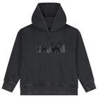 Boys Black Logo Hooded Zip Up Top, 1, hi-res