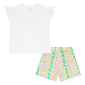 Younger Girls White & Pink Logo Shorts Set