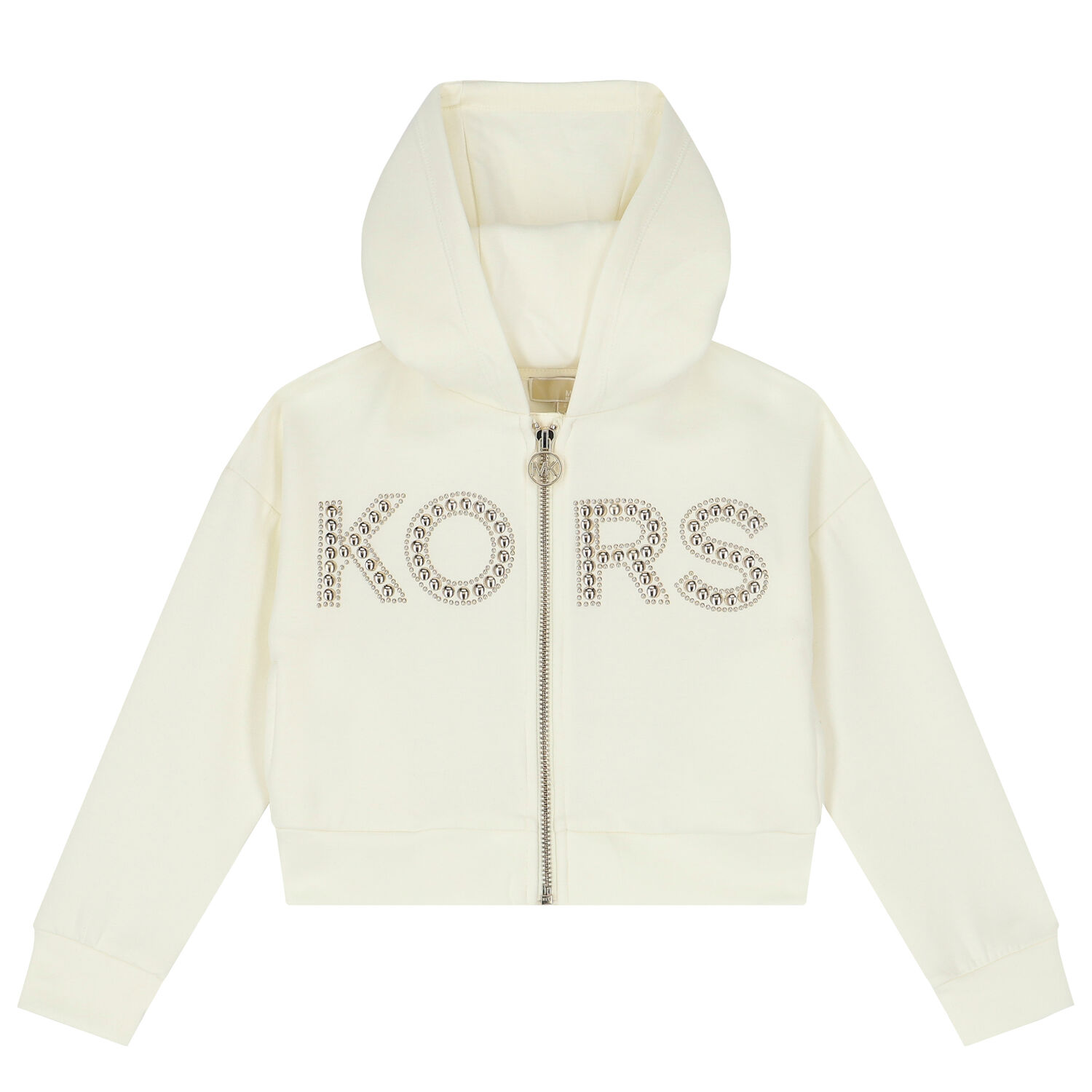 Girls Ivory Logo Hooded Zip Up Top, 1, hi-res
