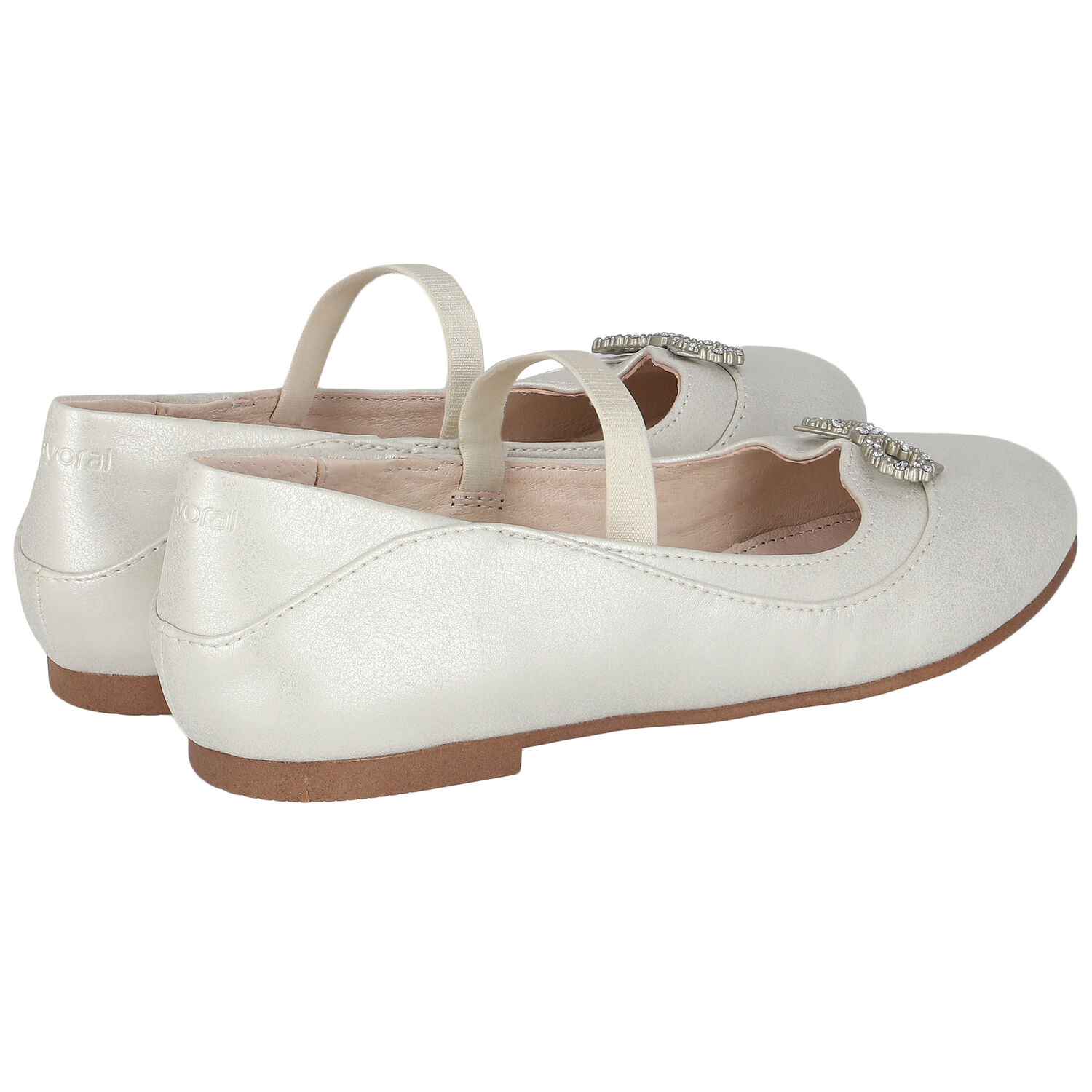 Girls Ivory Diamante Bow Shoes, 2, hi-res