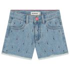 Girls Denim Blue Rhinestones Shorts, 1, hi-res
