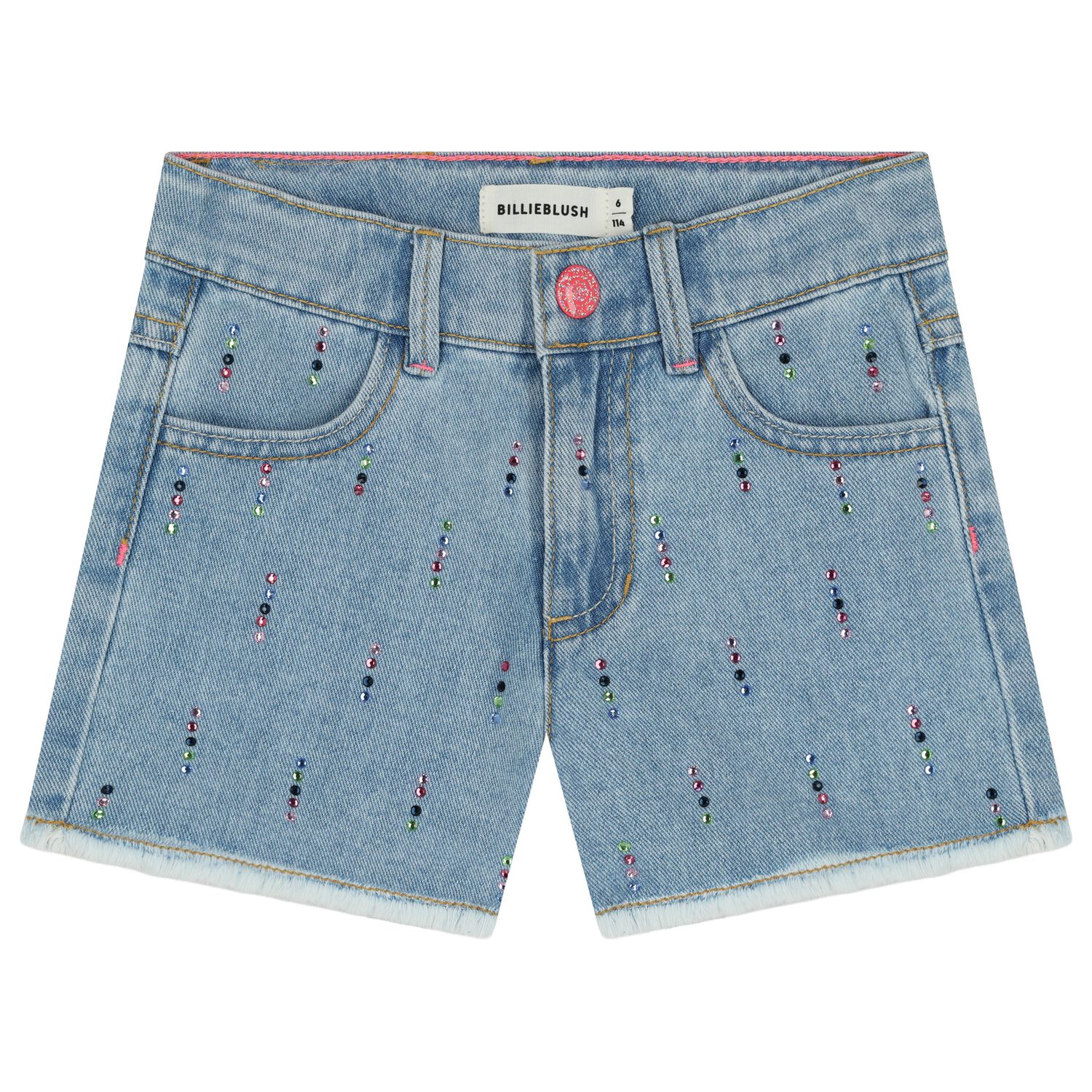 Girls Denim Blue Rhinestones Shorts, 1, hi-res
