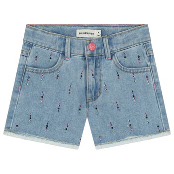 Girls Denim Blue Rhinestones Shorts