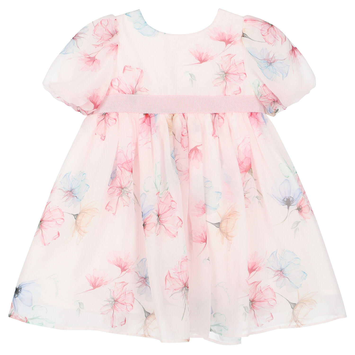 Younger Girls Pink Floral Chiffon Dress, 1, hi-res