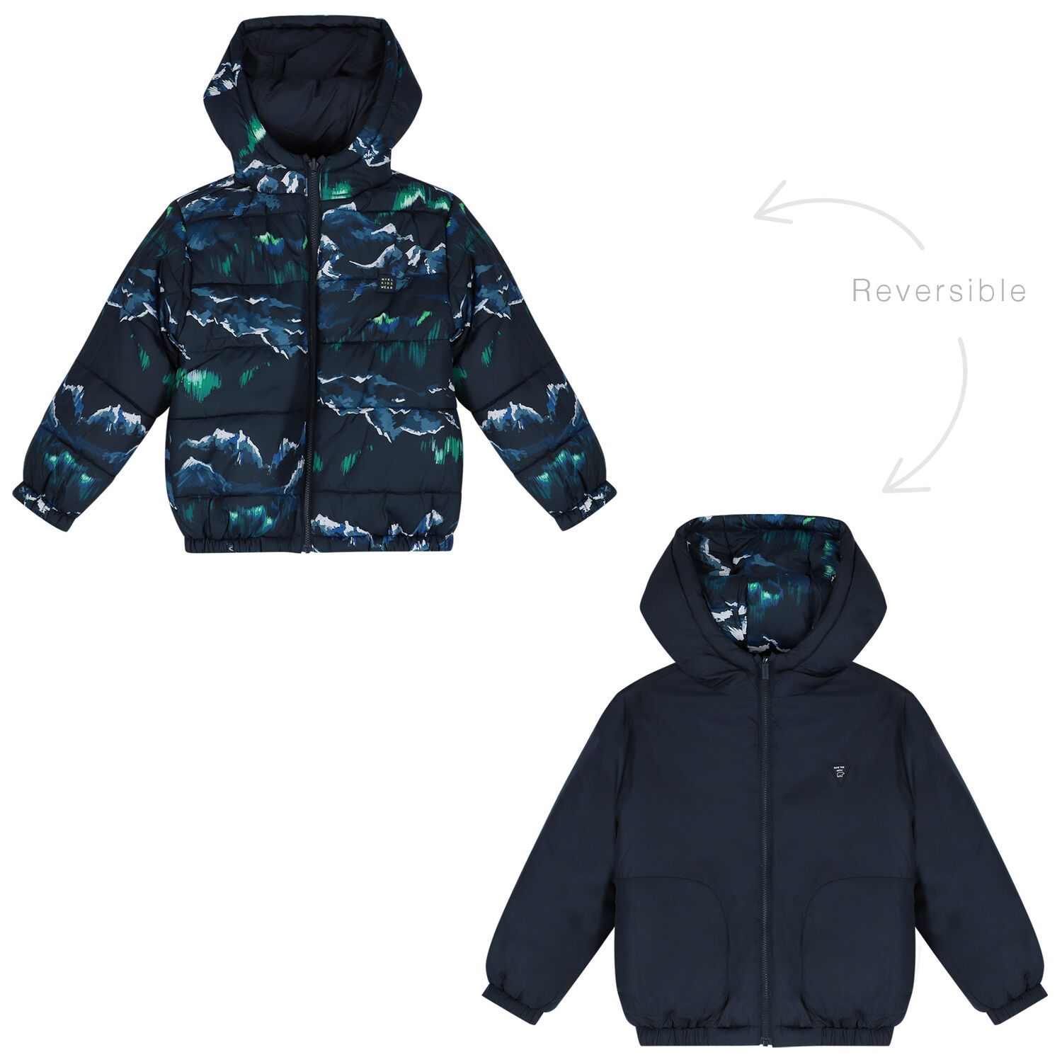Boys Navy Blue Reversible Puffer Jacket, 1, hi-res image number null