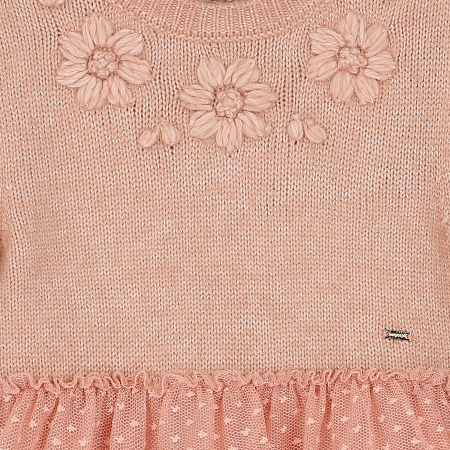 Girls Pink Knitted Tulle Dress, 1, hi-res