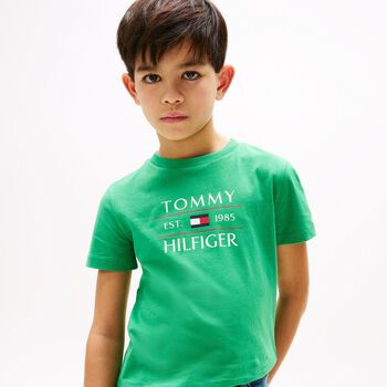 Boys Green Flag Logo Cotton T-Shirt