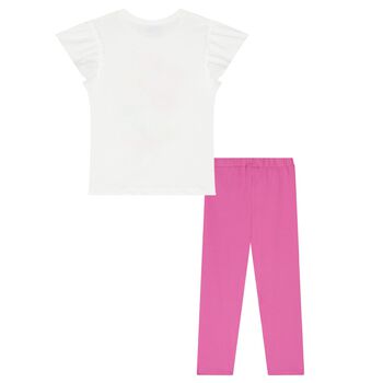 Girls White & Pink Floral Leggings Set