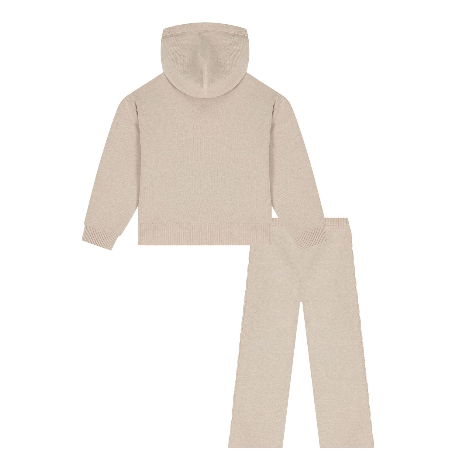 Girls Beige Knitted Trousers Set, 1, hi-res