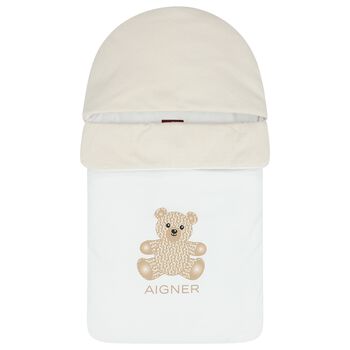 White & Beige Teddy Bear Logo Baby Nest
