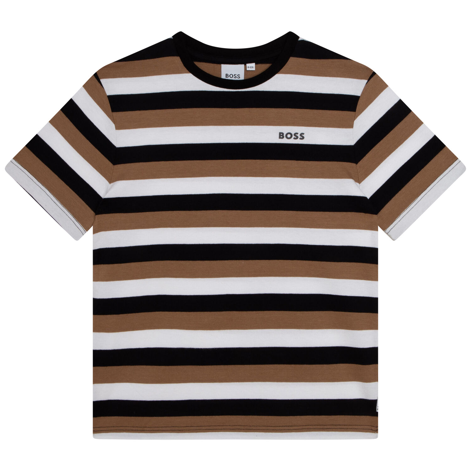Boys Black, White & Beige Striped Logo T-Shirt, 1, hi-res image number null
