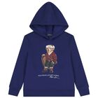 Boys Blue Polo Bear Logo Hooded Top, 1, hi-res