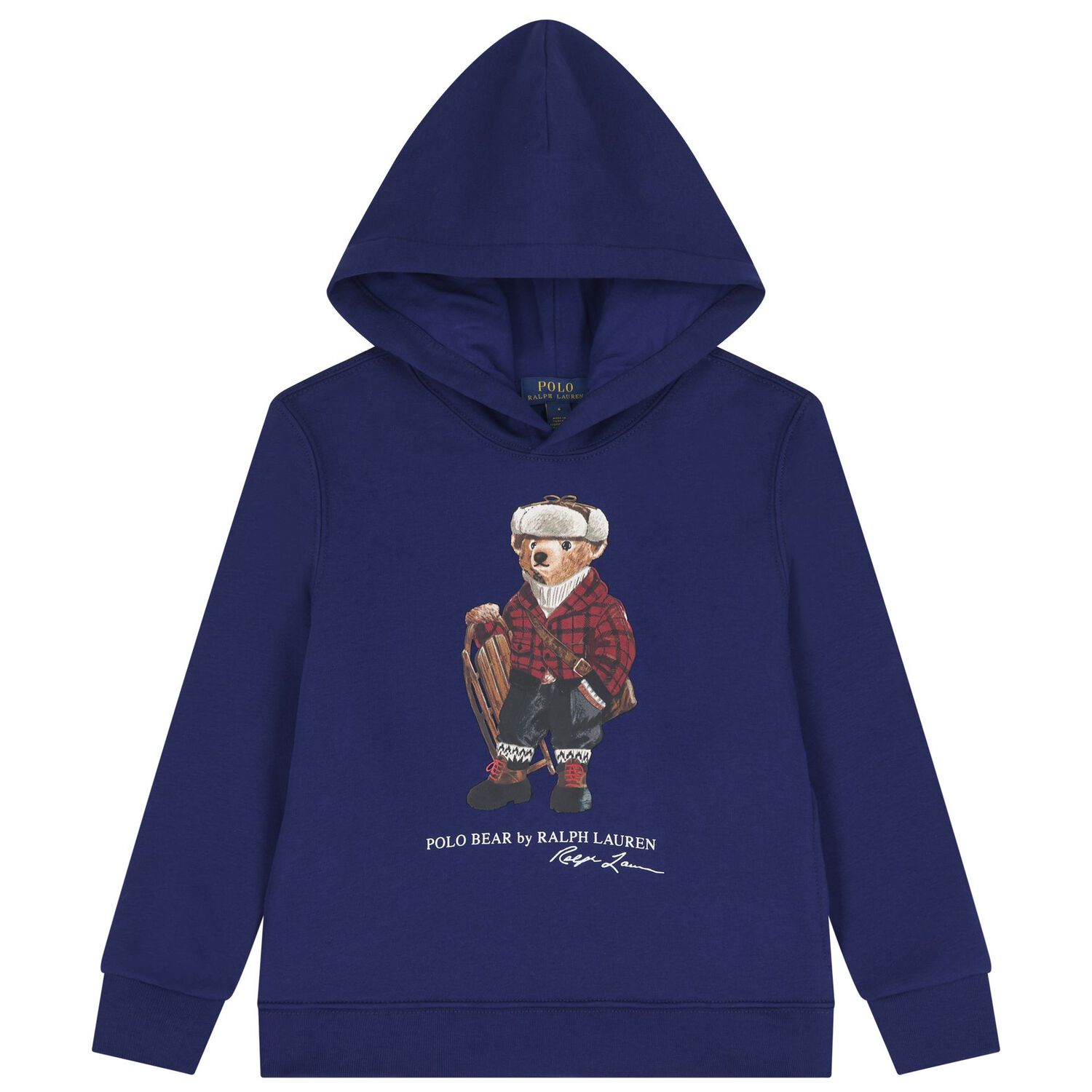 Boys Blue Polo Bear Logo Hooded Top, 1, hi-res