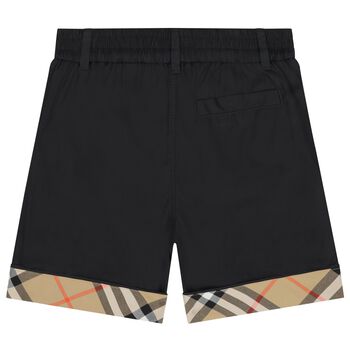 Boys Black & Beige Check Shorts