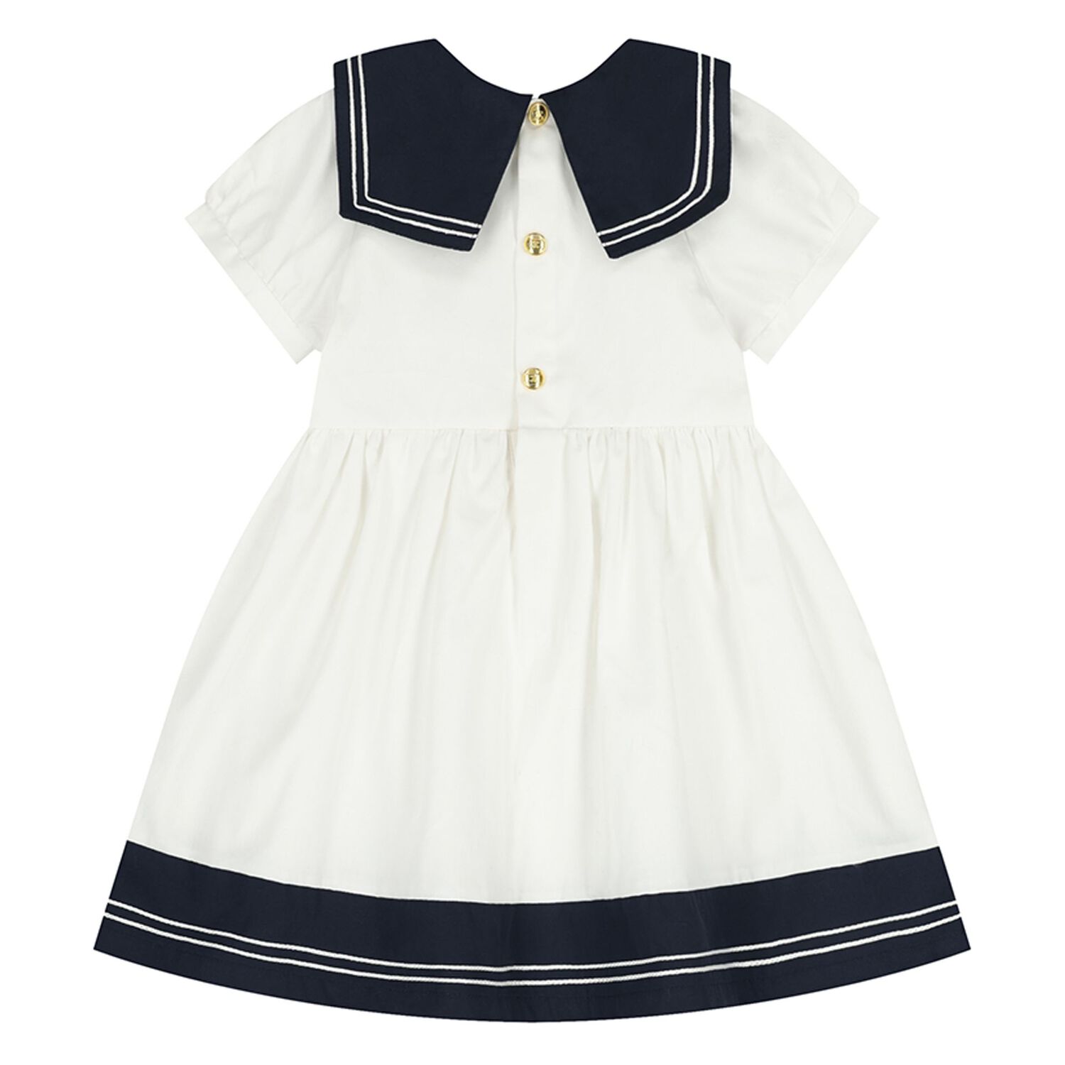 Younger Girls White & Navy Blue Logo Dress, 1, hi-res